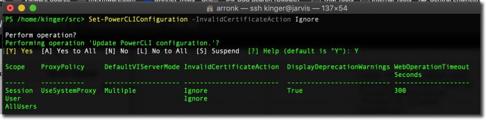 Udpating PowerCLI Certificate defaults to ignore self-signed certs