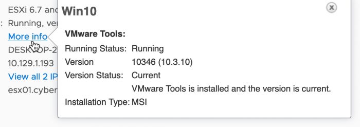 VMware Tools are current and patched