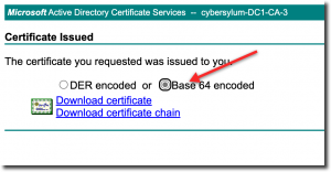 Choose Base 64 encoding and download the certificate and chain