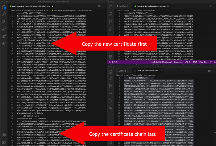 Combine the new certificate and CA Chain files