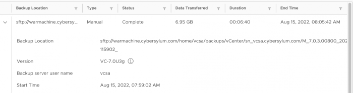 VCSA Backup Completed