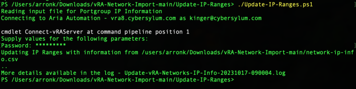 Execution of Update IP Range script