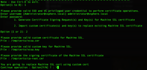 Prompts when replacing the vCenter Machine Certificate