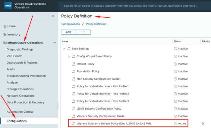 Find the Active Policy Definition