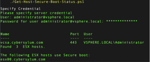 ESX Host Secure Boot Status - PowerShell Script output